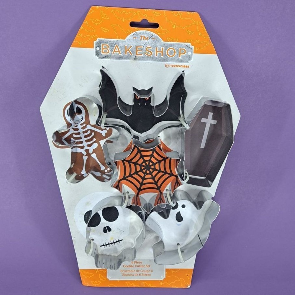 Halloween Cookie Cutter Set 6pc Stainles Steel Bat Skull Ghost Spider Coffin NEW